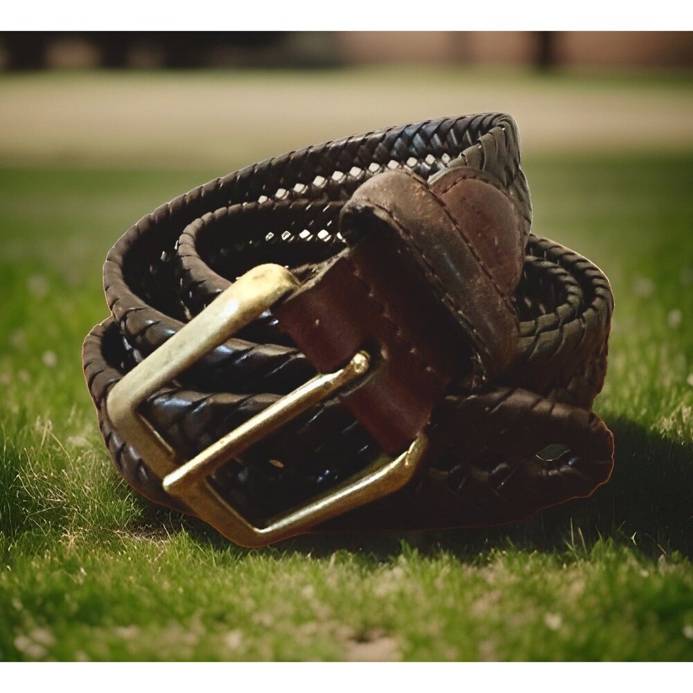 Dockers Men Brown Braided/Woven Belt Adjustable Buckle Logo Size 42/105